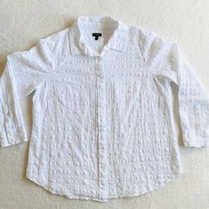 Talbots Plus Womens XL Casual Shirt 100% Cotton Puffer Embroidery Detail…